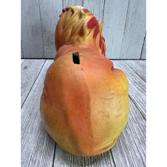 Vintage MCM Chalkware/Paper Mache Lion Coin Piggy Bank Painted Red Orange 6.5" L - Picture 2 of 8